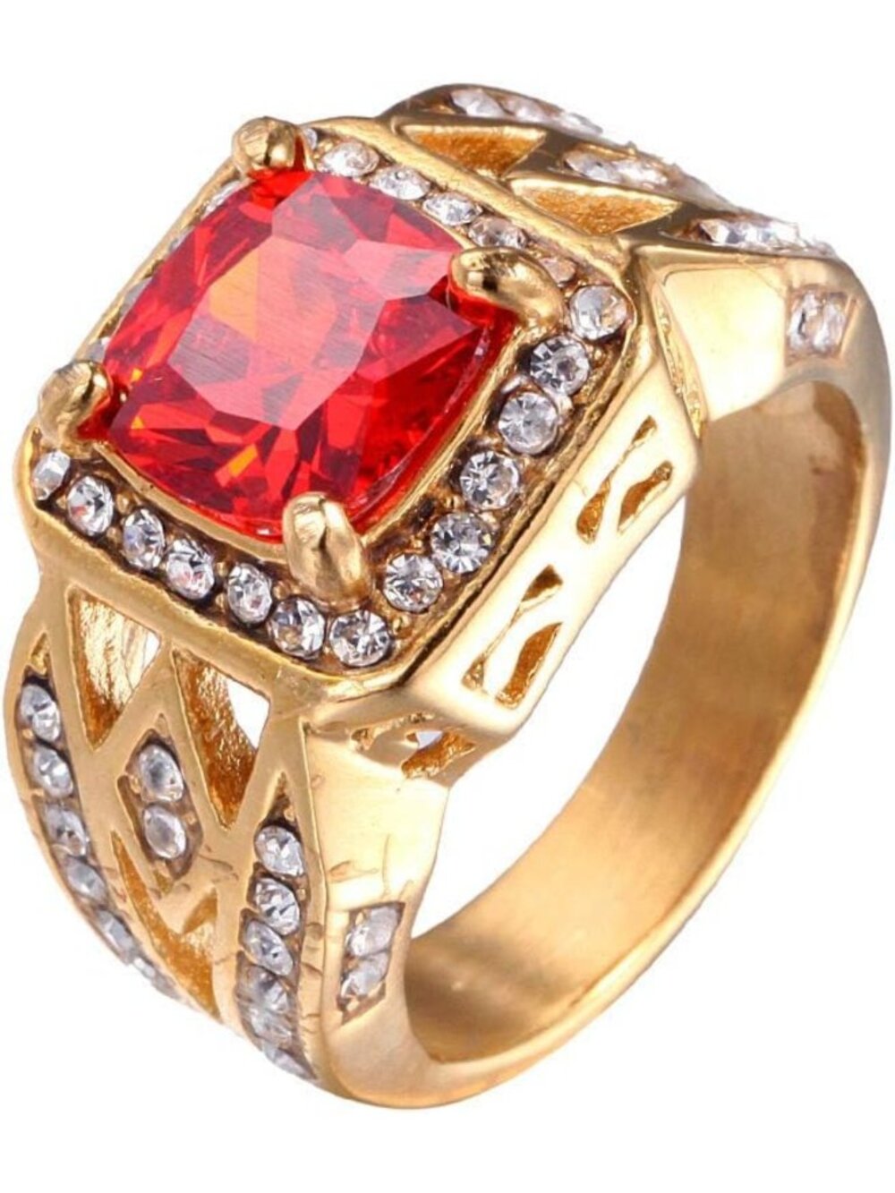 Stylish Vintage Stainless Steel Ring with Sparkling Cubic Zirconia for Men